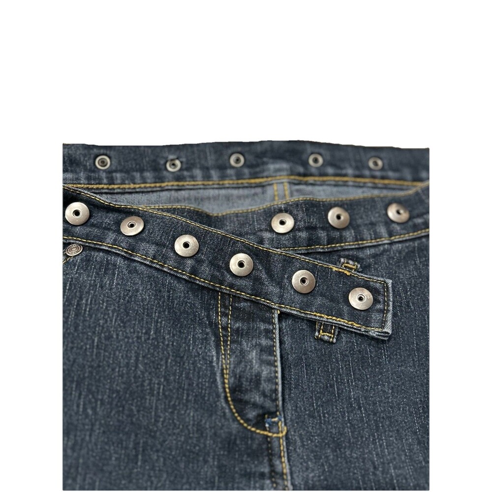 Women's Low Rise 90's Y2K Studded Crossover Waistband Flare Dark Jeans Sz 31 / 9 - Picture 6 of 10